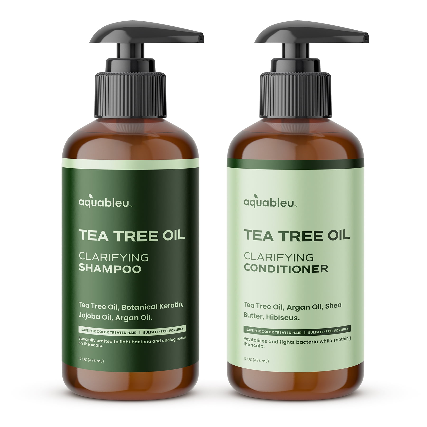 Aquableu Tea Tree Oil Shampoo & Conditioner Set – Deeply Moisturizing & Scalp Soothing – Anti-Dandruff Formula for All Hair Types – Jojoba & Argan Oil - Vegan - For Men & Women – Made in USA - 16oz