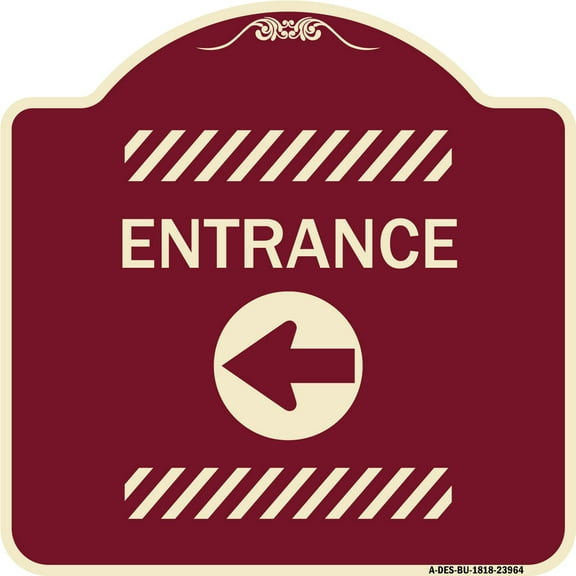 SignMission Designer Series Sign - Entrance Left Arrow | Burgundy 18" X 18" Heavy-Gauge Aluminum Architectural Sign | Protect Your Business & Municipality | Made in the USA