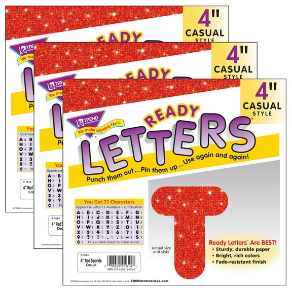 Trend Enterprises T-1614-3 Ready Letters 4 in. Casual Red Sparkle - Pack of 3