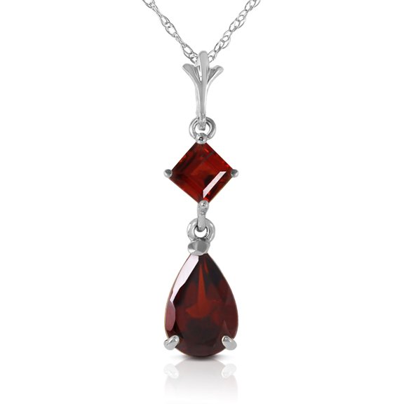 Galaxy Gold GG 14K White Gold Garnet Pendant Necklace - January Birthstone - Passion & Protection - 16" to 24" - Fine Jewelry for Women