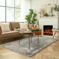 Soft Fluffy Faux Sheepskin Fur Area Rug, Home Decorative Indoor Floor Mat, Rectangle Gray, 3 x 5 Feet