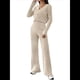 thumbnail image 3 of Conjunto de Pijama de Punto para Mujer, Cuello en V, 2 Piezas, Conjunto Informal A Juego, Suéter de Larga, Blusa y Pantalones. Albaricoque M, 3 of 10