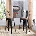 thumbnail image 2 of Industrial Country Cottage Farm Beach House Bar Pub and Dining Kitchen Bar Side Stool Chair, Metal Steel Wood, Black, 2 of 5