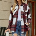 thumbnail image 4 of Women's Casual Plaid Lapel Woolen Button Up Pocketed Long Shacket Coat, 4 of 6