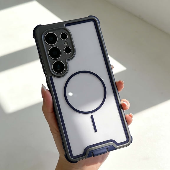 For Samsung Galaxy S26 Rugged Phone Case,2-in-1 Heavy Duty Design,Compatible with Mag-Safe,Transparent Back,Two-color Shockproof Anti-fall Anti-Scratch Protective Durable Phone Case,Darkblue