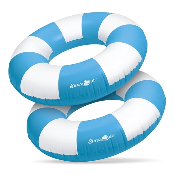 Sun's Out 36" Inflatable Pool Tubes 2pk, Light Blue Cabana Print for Ages 14