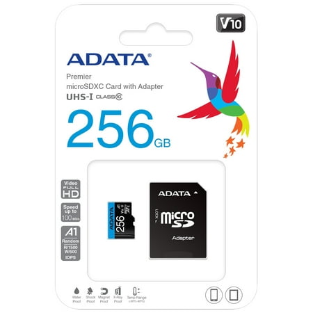 Image of ADATA 256GB Premier microSDXC UHS-I / Class 10 V10 A1 Memory Card with SD Adapte