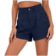 thumbnail image 3 of Gym Shorts Women Long New Summer Shorts for Women High Waist Pleated Button Zipper Loose Shorts Classic Rolled Hem Bottoms with Pockets Navy M, 3 of 7