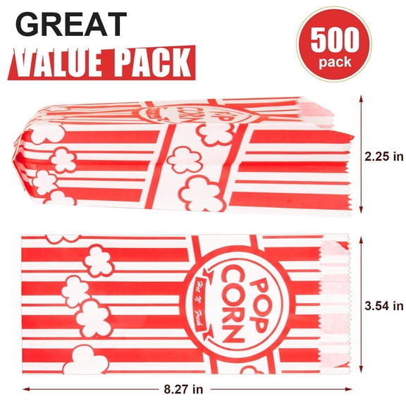 500pcs Paper Popcorn Bags for Party, 1 Oz Small Vintage Individual Servings Popcorn Container Pop Corn Bags Bulk for Popcorn Machine Accessories Supplies Movie Nights