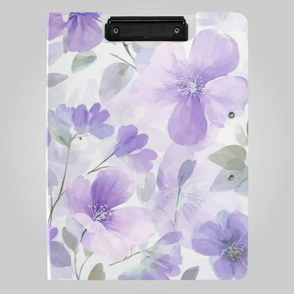 Light Purple Florals Foldable Binder Folder Clipboard with Pen Slot Double Clips A4 Size File Storage