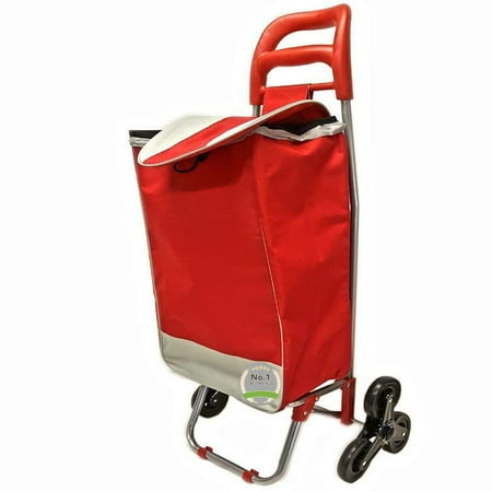 Professional Super Bag Super Duty Stair Climber Rolling Shopping Utility Cart Dolly Trolley Multipurpose Tri Wheel 40LB Capacity Knapsack Bag Laundry Grocery Shopping Drawstring Rubber (Red) - Lightweight & Easy Hauler ()
