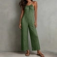thumbnail image 5 of Women's Solid‑Color Spaghetti Strap Wide‑Leg Jumpsuit Front Tie V‑Neck Back Zipper Loose‑Fit One‑Piece Pants with Side Pockets Army Green S(S), 5 of 9