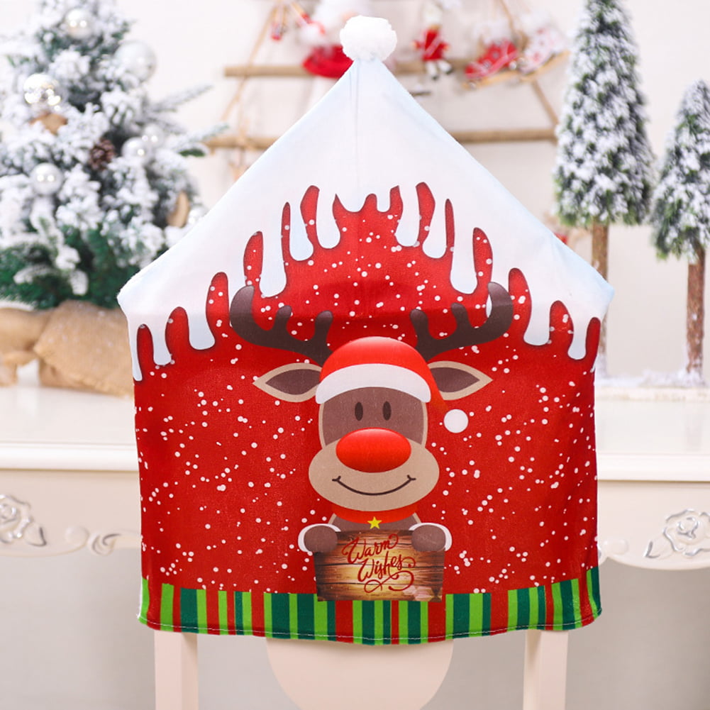 New Christmas Santa Claus Chair Back Cover Elk Hat Dinner Party Gift Decoration 