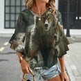 thumbnail image 3 of Wolf In Cave Women's V-Neck Blouse With 3/4 Ruffled Bell Sleeves Casual Top Ladies Blouses, 3 of 7
