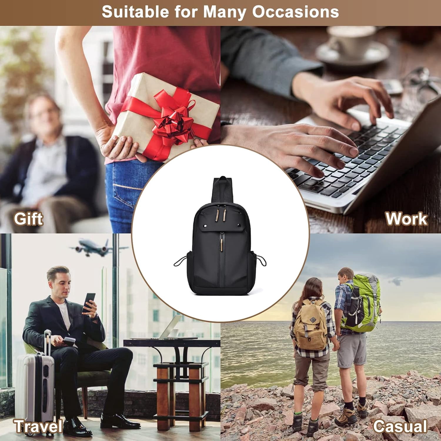 SikaFu Men's Lightweight Oxford Cloth Chest Bag Casual Daypack Crossbody Sling Bags for Hiking Cycling with USB Charging