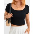 thumbnail image 3 of Biekopu Women's Summer Navel Exposed Short Top, Short Sleeved Round Neck Solid Color Slim Ribbed T-Shirt,S/M/L, 3 of 8
