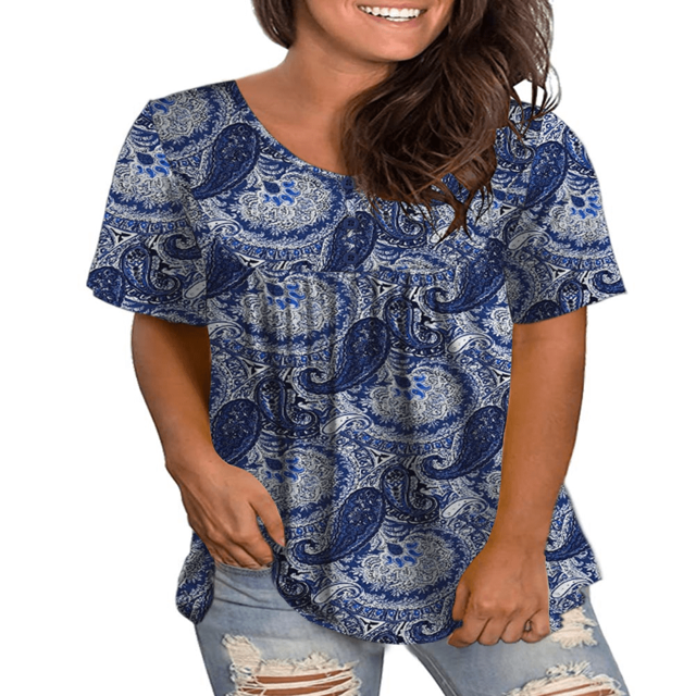 CHUANK Femmes Été Plus Size Tops V Col Boutons Plissées Blouses Évasées M-4XL