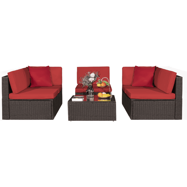 Lacoo 6 Pieces Patio Conversation Set Rattan Outdoor Sectional All Weahther Wicker With Chushions And Table Red Com - Outdoor Wicker Furniture Sofa Set By Havenside Homes Lacoo 6 Pieces Patio Conversation Set Rattan Outdoor Sectional All Weahther Wicker With Chushions And Table Red Com - Outdoor Wicker Furniture Sofa Set By Havenside Homes