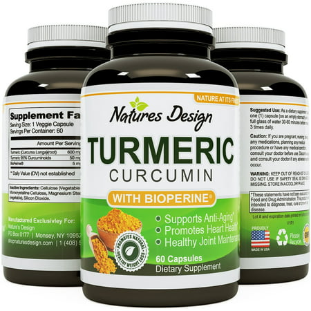 Natures Design Turmeric Curcumin Supplement with BioPerine Black Pepper Extract Best Antioxidant Rich Turmeric Pills for Joint Health Anti-Inflammatory and Anti-Aging Benefits 60 (Best Nature For Greninja)