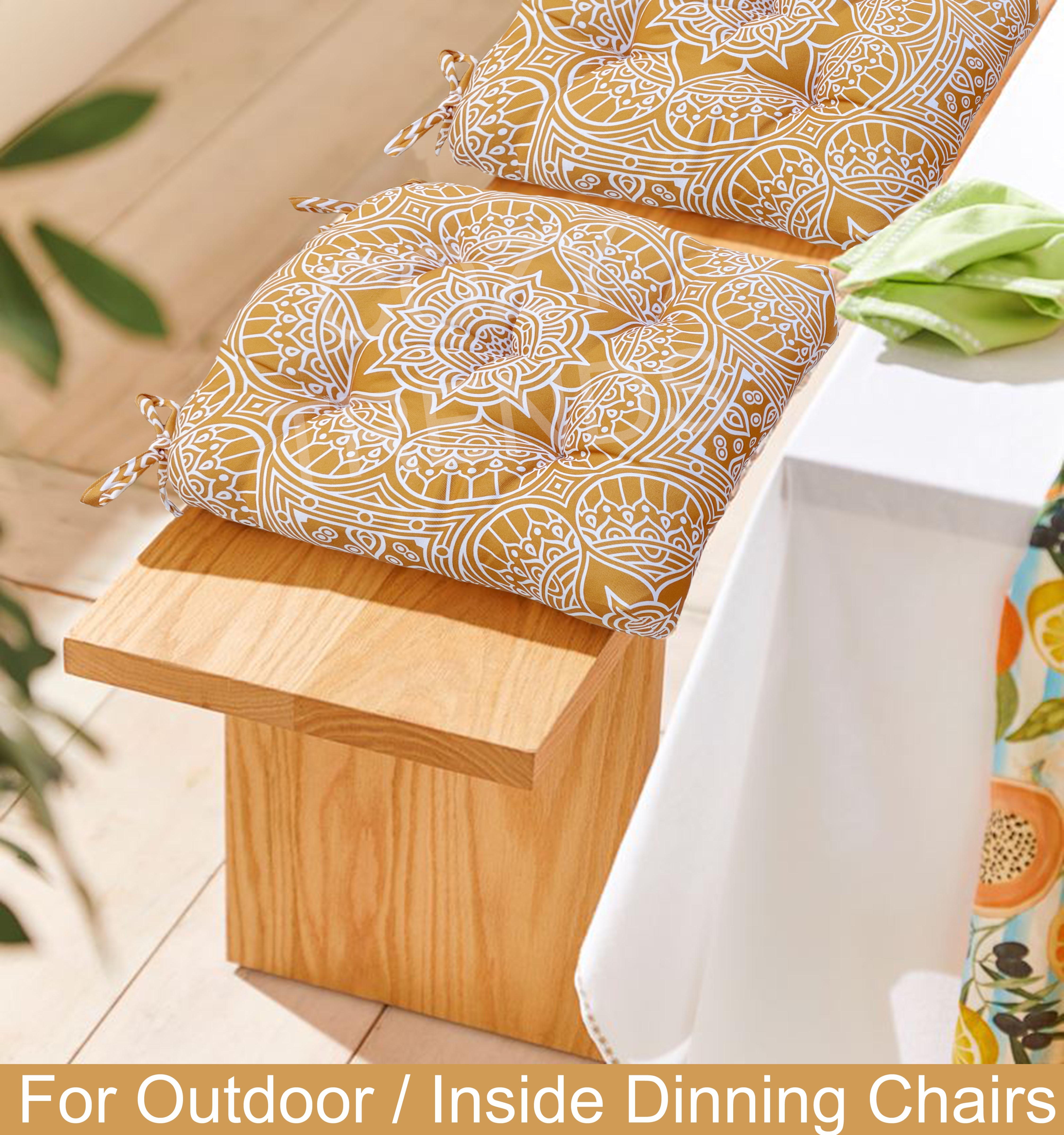 Indoor/Outdoor Chair Seat Cushion, Tufted, Weather, and Fade Resistant, 19" x 19" with Ties for Patio, Dining, Office Chairs