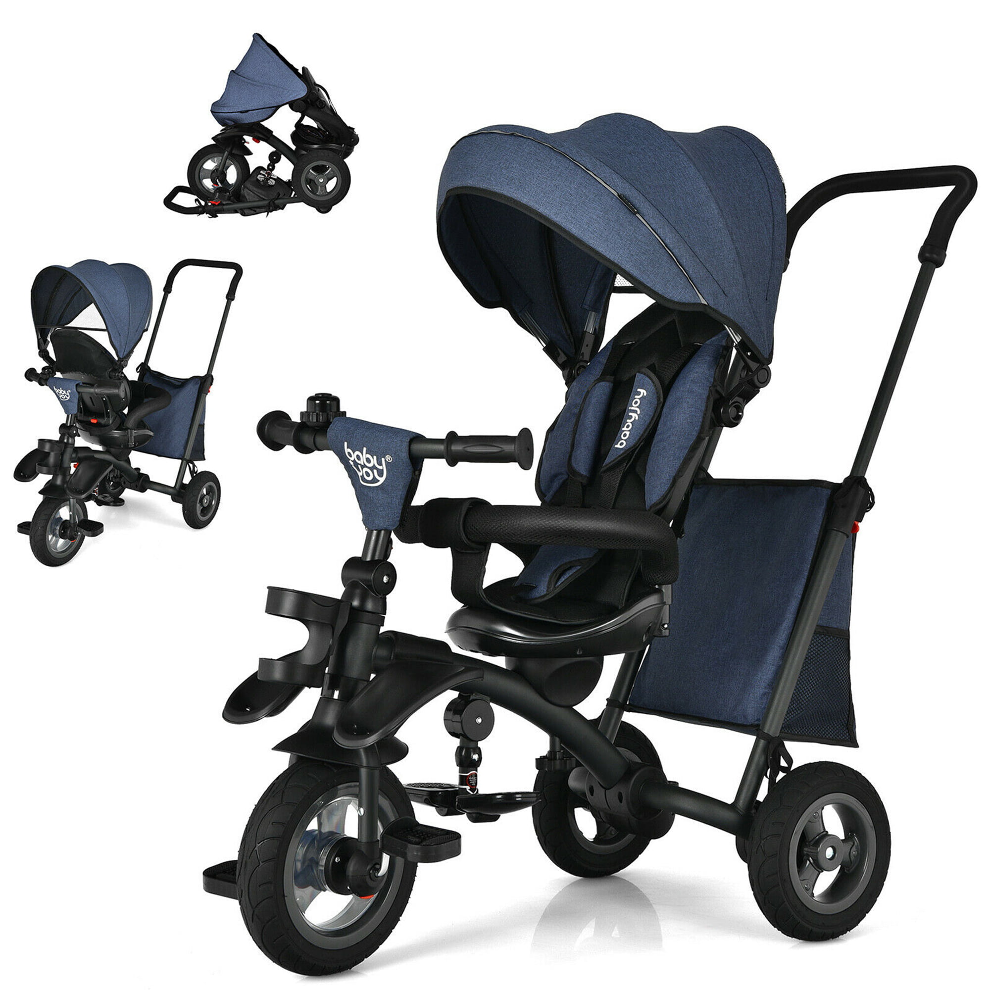 Gymax 7-In-1 Kids Baby Tricycle Folding Steer Stroller w/ Rotatable Seat  Blue - Walmart.com