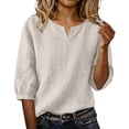 thumbnail image 2 of Linen Tops for Women Linen Tunic Tops Linen Blend Tops Linen 3/4 Sleeve Tops Linen Shirts Cotton Blouses V Neck Boho Tops Loose Fit Shirts Notch Neck Linen Top 3/4 Length Sleeve, 2 of 9