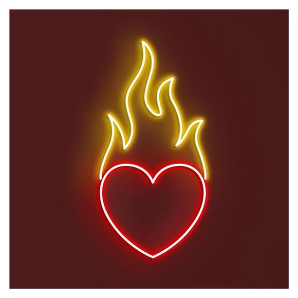 Corazón En Llamas, Luz De Neón LED, Decoración Para Fiestas Casa, Sala Juegos, Dormitorio, Bar, Estar, Cumpleaños, Pared, 40cm