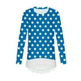 thumbnail image 5 of aohooy Little Girl Shirts Polka Dot Long Sleeve Crewneck Tunic Lace Trim Hem Trendy Blouses Cute Fall Pullover Loose Soft Tops Blue,12-13Years, 5 of 6