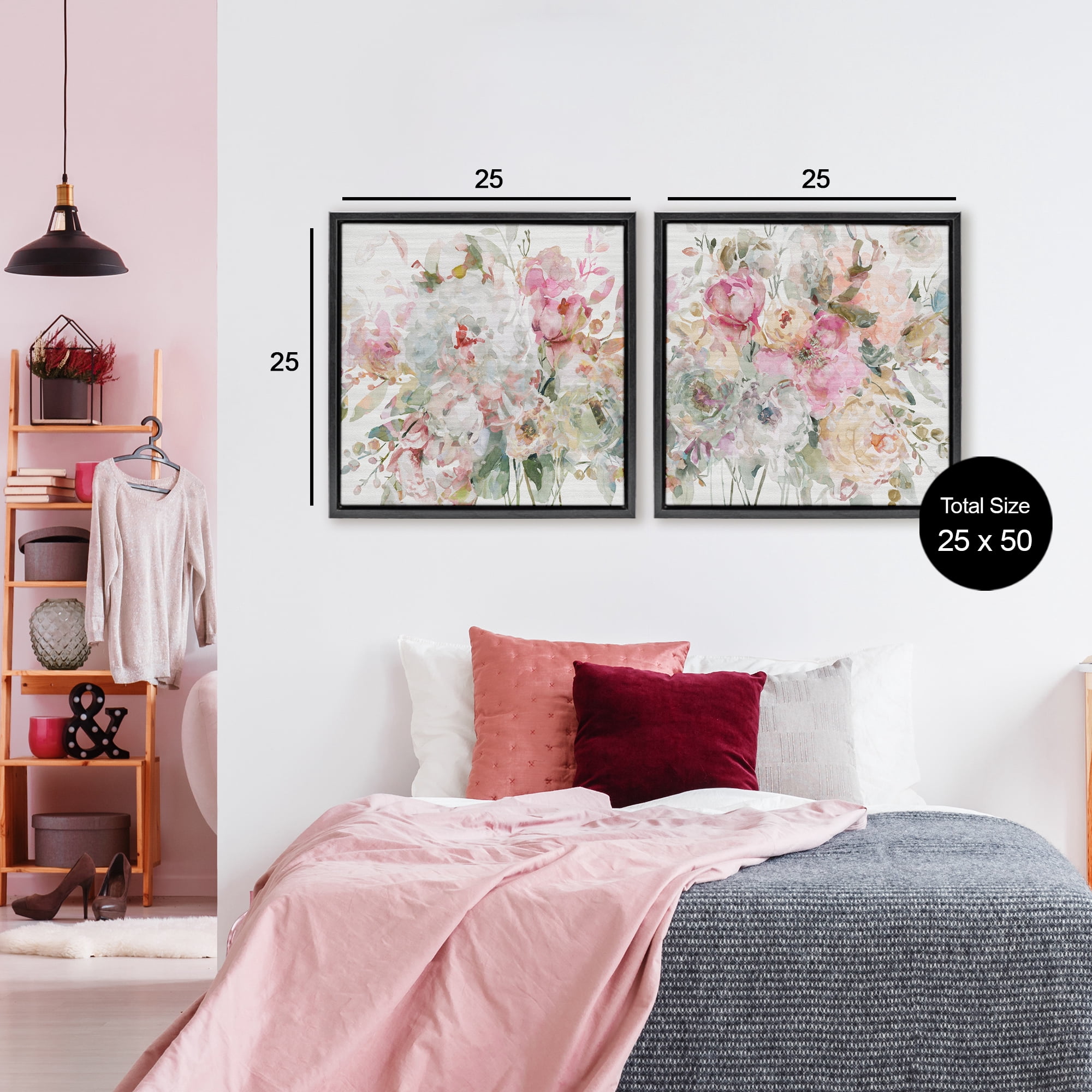 Stupell Industries Romantic Blush Botanicals 2 Piece Black Framed Floater Canvas Set, design by Carol Robinson