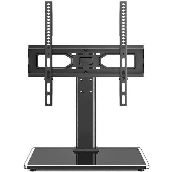 RTVR Table Top TV Stand Mount for 27"-60" Flat Screen TVs, 3-Level Height Adjustable with Tempered Glass Base, Modern Black