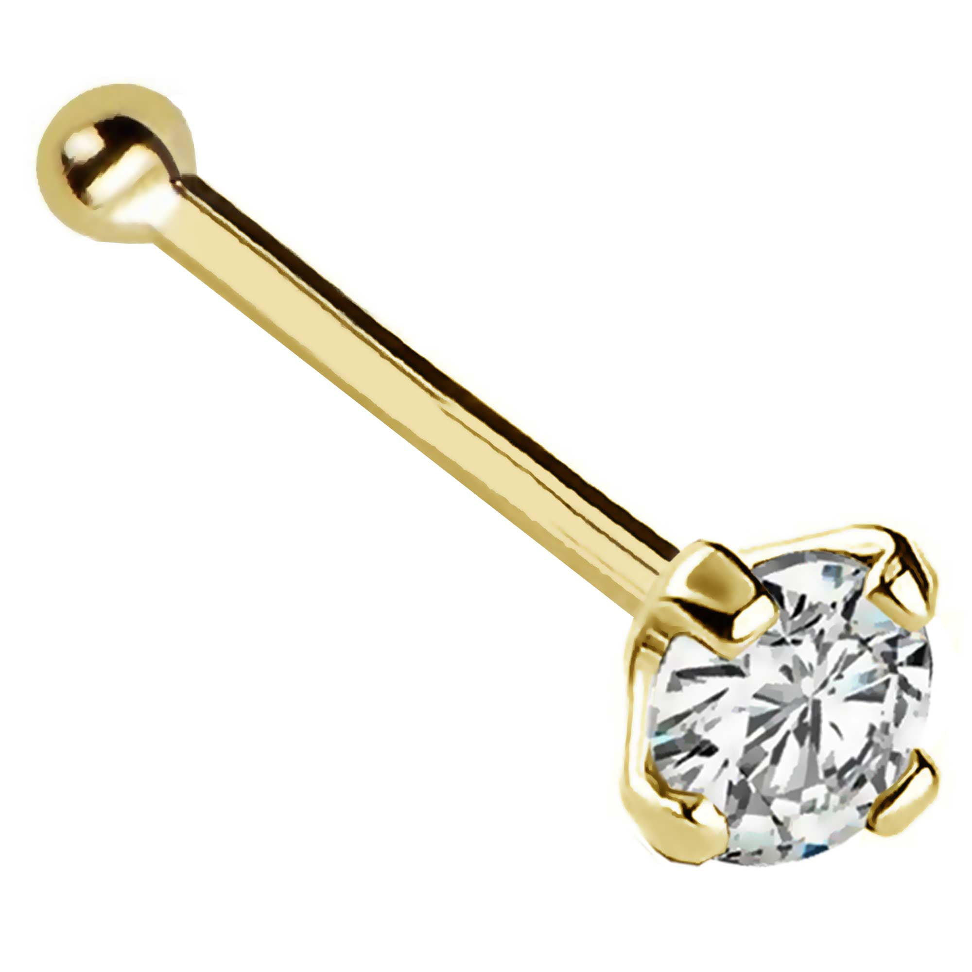 22G REAL GENIUNE SOLID 9K YELLOW GOLD 1.5MM PINK CZ DIAMONTE BALL END NOSE STUD