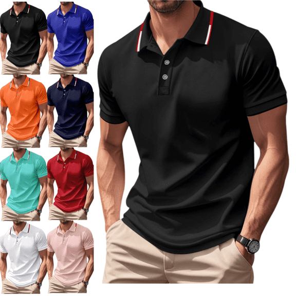 LRGSHF Men's Summer Polo Shirts Short Sleeve Solid Color Basic Golf Work Collared T Shirts Quick Dry Lightweight Comfortable Tops