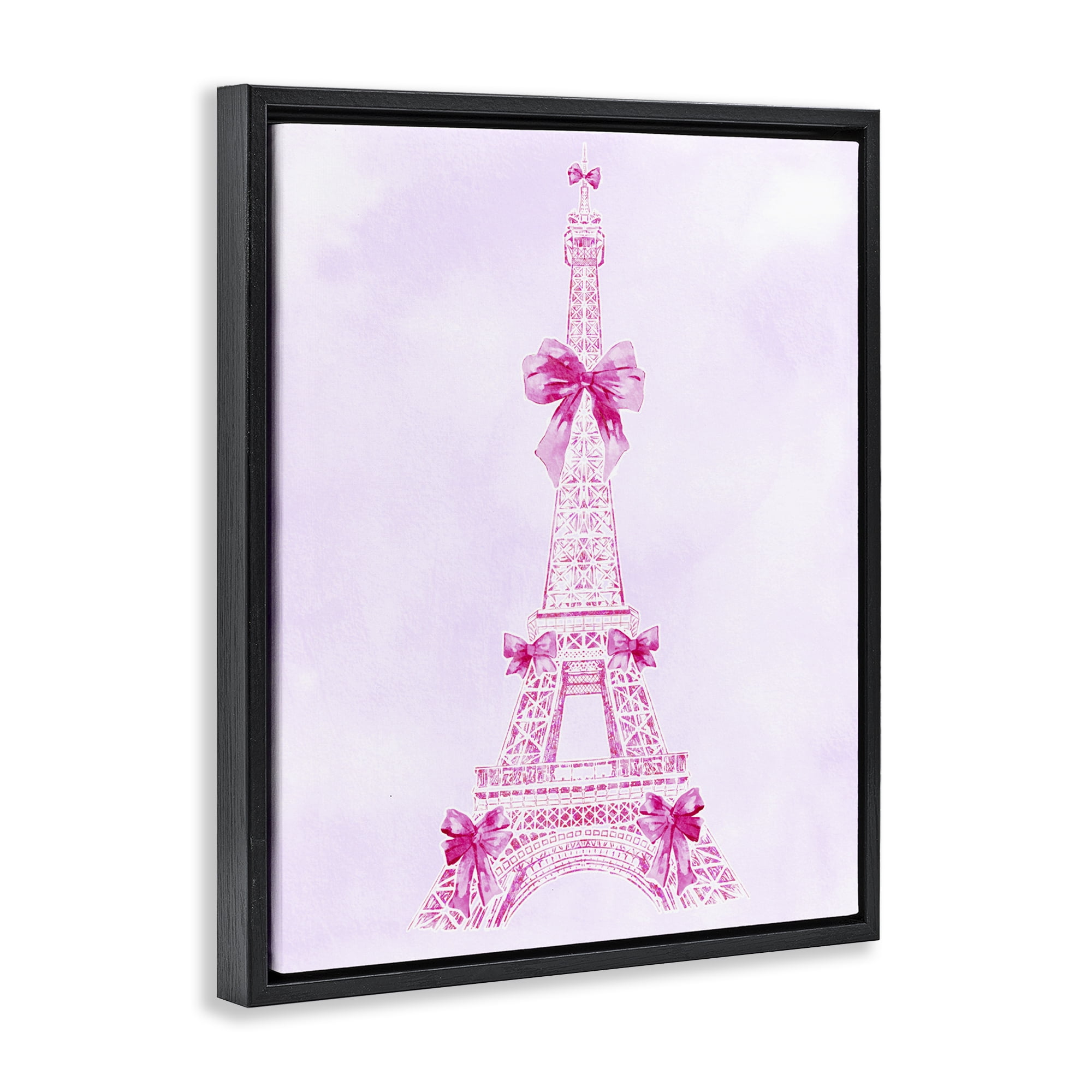 Stupell Industries Ribbon Bedecked Eiffel Tower Black Framed Floater Canvas Wall Art, design by Ziwei Li