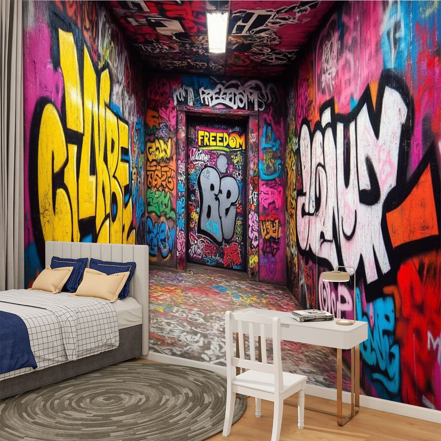 Peel and Stick Wallpaper Street Graffiti Mural 3D Street Doodle Wall Paintings Street Art Modern Art Wall Mural Decor Self Adhesive and Removable 100in x 144in