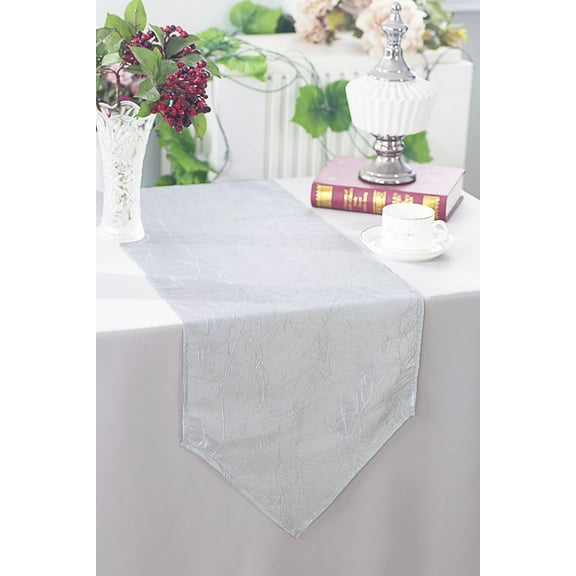 Wedding Linens Inc. (2pcs) 13"x108" Crushed Crinkle Taffeta Table Runner - Platinum