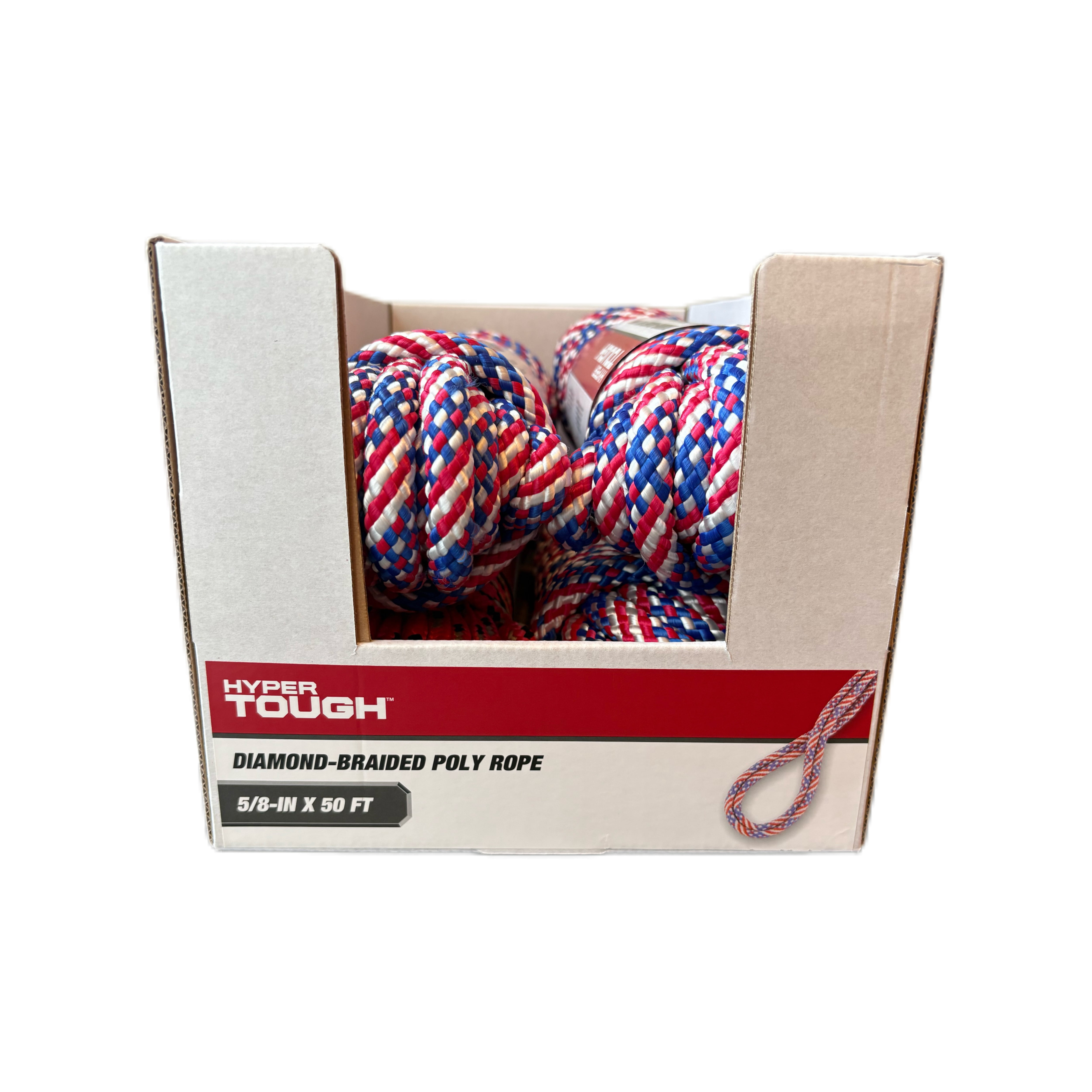 Hyper Tough 5/8 inch x 50 feet Polypropylene Diamond-Braid Rope, Patriot Red/White/Blue