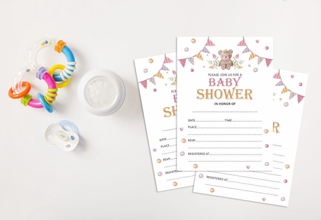 Inkdotpot 30Teddy Bear Baby Shower Invitation Cards Gender Neutral Fill In Blank Invites