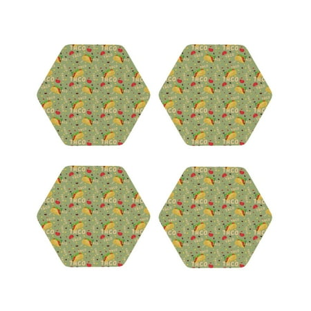 

Fuzoiu Taco Print Leather Coasters Set Drink Coasters Set of 4 for Tabletop Protection Durable PVC Coasters Home Décor and Housewarming Gift-Hexagon