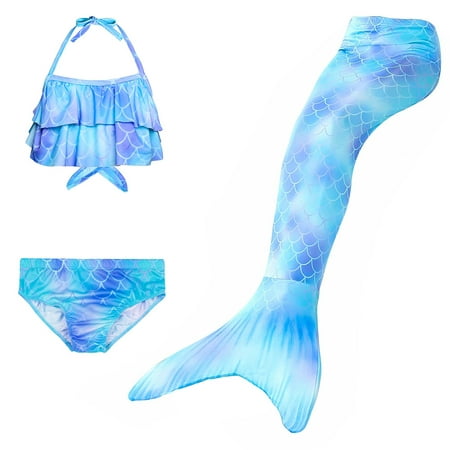 3Pcs/set Girl Kid Swimwear Mermaid Tail Sling Crop Tops Panties ...