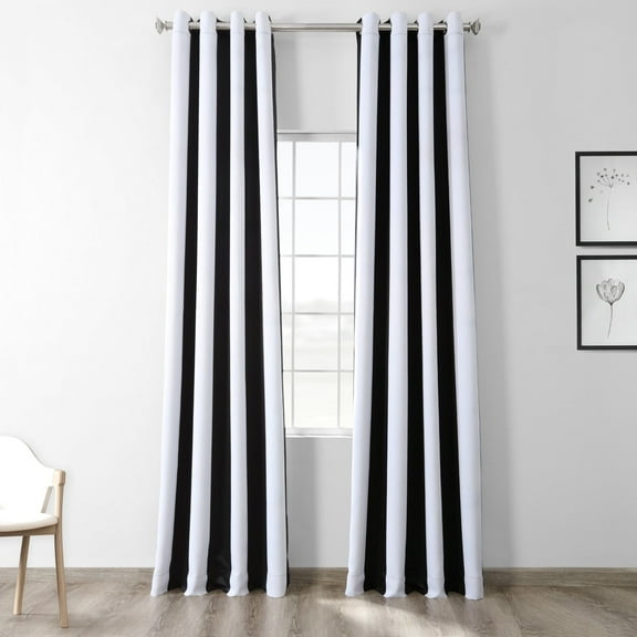 Half Price Drapes Awning Black & Fog White Stripe Grommet Room Darkening Curtain(1 Panel), 50W X 63L