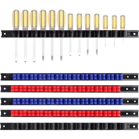 CASOMAN 6 Piece Screwdriver Organizer and Wrench Organizer, Hand Tool Holder, Plastic Rail Wrench Hanger with Clips