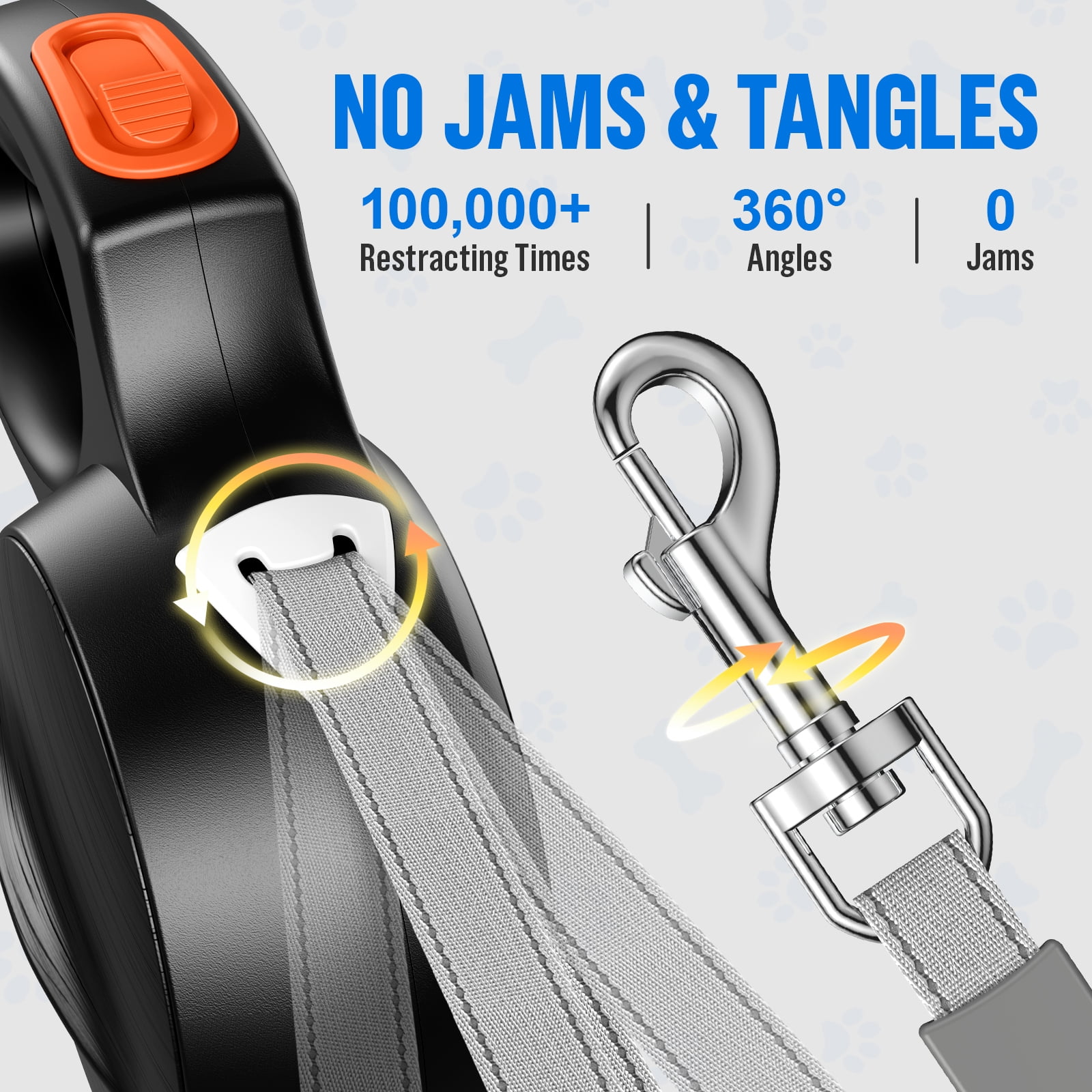 LAKWAR Dog Leash Restractable-Autobrake Pet Leash for Walking Tangle Free/16.4 ft Strong Nylon Tape /One-Handed/Black