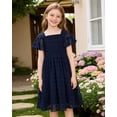 thumbnail image 4 of Aideaone Girls Chiffon Dress Flutter Ruffle Short Sleeve Kids Square Neck Frocks Navy Blue 6-13Y, 4 of 8