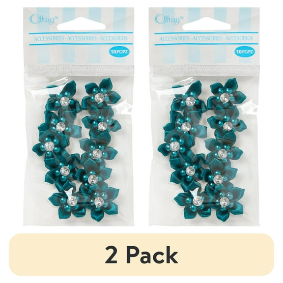 (2 pack) Offray Accessories, Teal 3/4 inch Value Pack 5 Petal Gem Flower Accessory for Wedding, Hair Clips, and Scrapbooking, 10 count, 1 Package