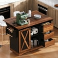 thumbnail image 5 of Fiorune Farmhouse Kitchen Island on Wheels with Barn Door, Kitchen Storage Island with with Drop Leaf and Power Outlet, Rolling Kitchen Cart with Spice Rack for Kitchen, Black, 5 of 18
