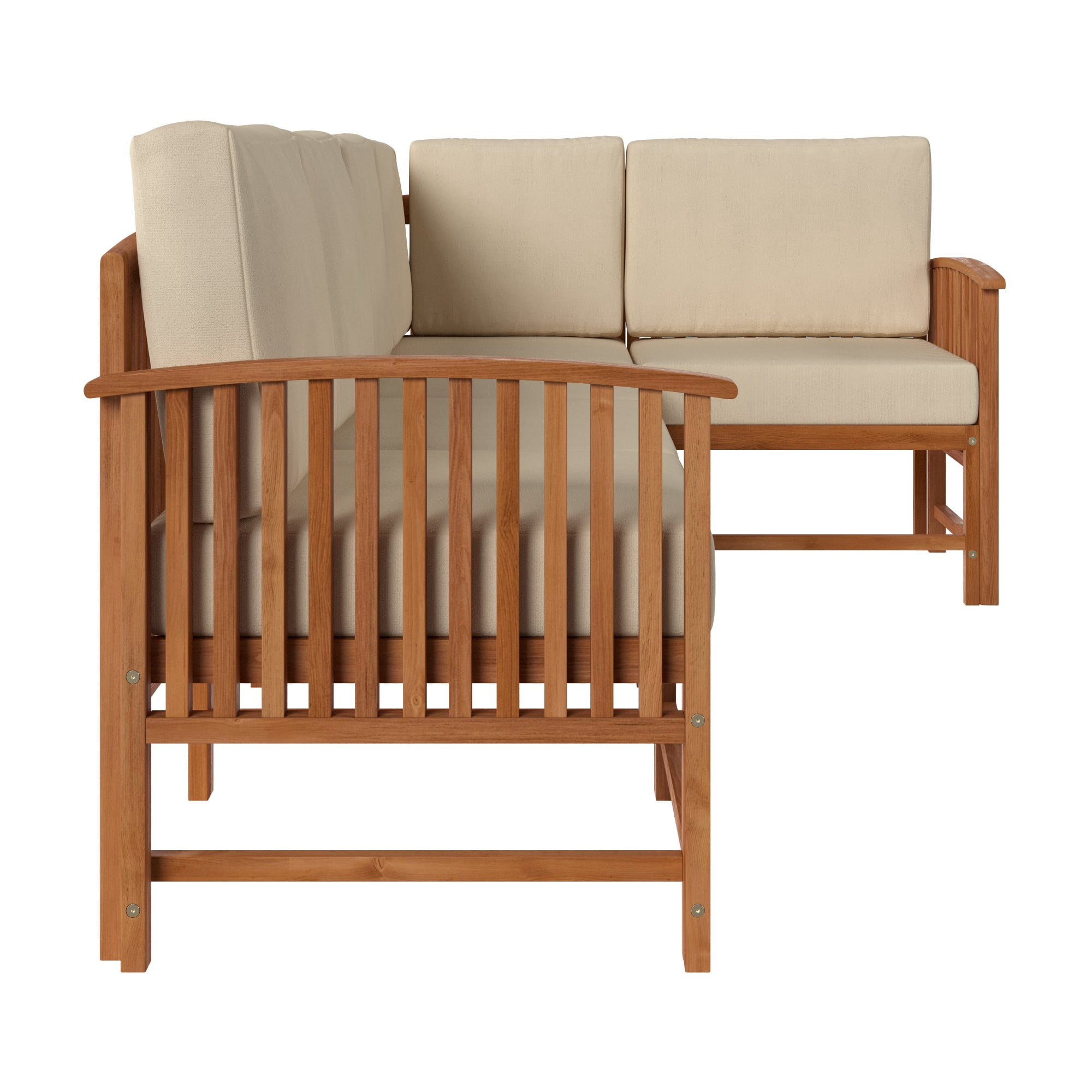 Walker Edison Modern Slatted Solid Wood 5-Piece Outdoor Sectional Set, Brown