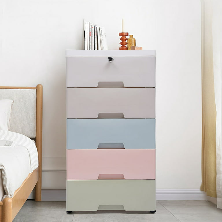 Plastic Storage Cabinet 6 Drawers Organizer with Wheels Lock Dresser  Clothes Closet for Home Office Bedroom
