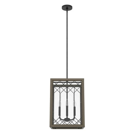 

Hunter Chevron Rustic Iron and French Oak with Clear Seeded Glass 4 Light Pendant Ceiling Light Fixture