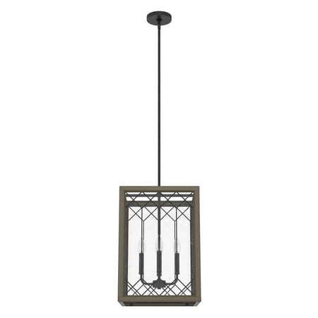 

Hunter Chevron Rustic Iron and French Oak with Clear Seeded Glass 4 Light Pendant Ceiling Light Fixture