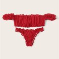 thumbnail image 5 of Levmjia Womens Ruffled Lace Lingerie Set Off Shoulder Bandeau Bra Bikini Brief Soft Stretch Breathable Lace Casual Romantic Date Night Solid Color, 5 of 8